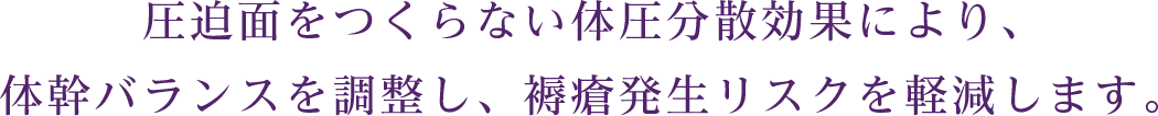 圧迫面をつくらない体圧分散効果により、体幹バランスを調整し、褥瘡発生リスクを軽減します。